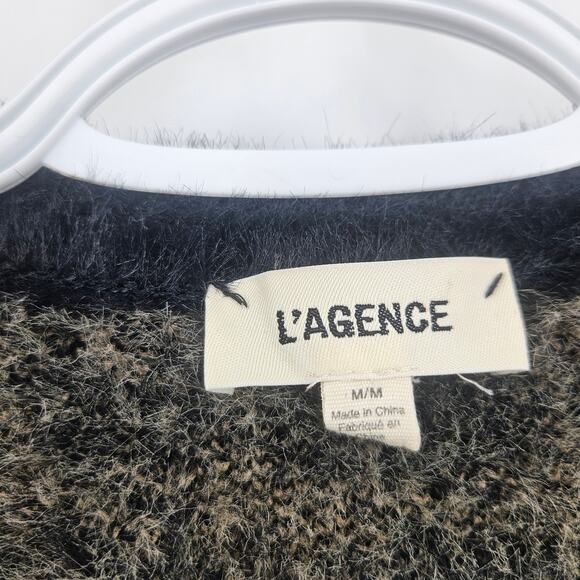 L'agence Saylor Cardigan Sweater Brown Black Faux Fur Houndstooth Cropped Size M - Picture 4 of 7